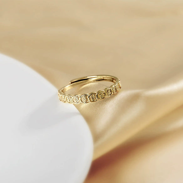 Women's Sterling Silver Adjustable Open Ring With Letter Text Geometric Design And Electroplated Finish