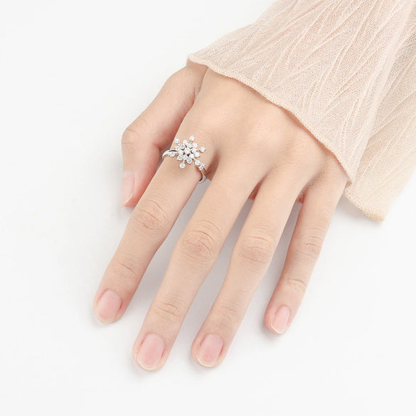 Women's 925 Sterling Silver Adjustable Rotating Ring Light Luxury Electroplated Open Band Anxiety Stress Relief Ring