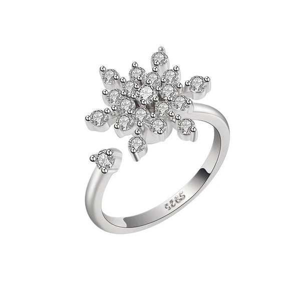 Women's 925 Sterling Silver Adjustable Rotating Ring Light Luxury Electroplated Open Band Anxiety Stress Relief Ring