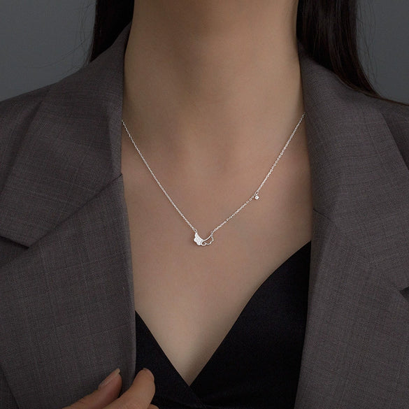 Women's Sterling Silver Angel Wings Necklace With Geometric Pendant And Cross Chain Electroplated Collarbone Design