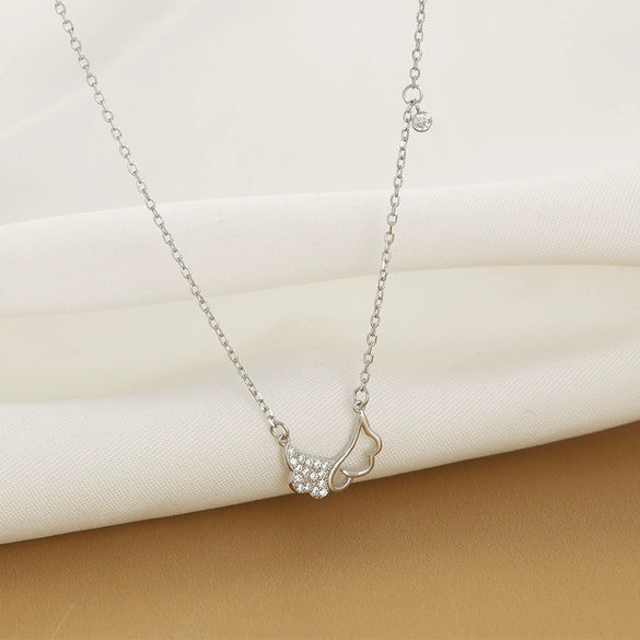 Women's Sterling Silver Angel Wings Necklace With Geometric Pendant And Cross Chain Electroplated Collarbone Design