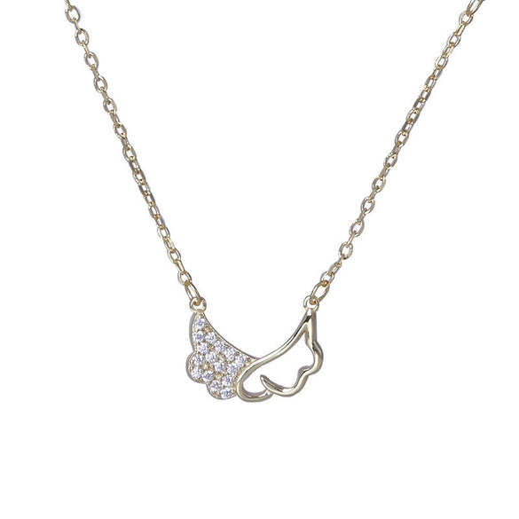 Women's Sterling Silver Angel Wings Necklace With Geometric Pendant And Cross Chain Electroplated Collarbone Design