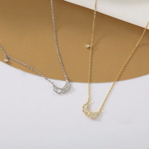 Women's Sterling Silver Angel Wings Necklace With Geometric Pendant And Cross Chain Electroplated Collarbone Design