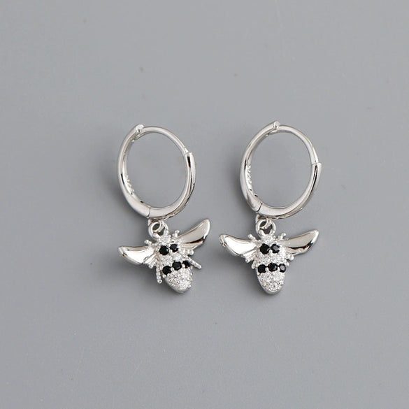 Women's 925 Sterling Silver Bee Shaped Earrings With Zirconia Inlay Animal Style Ear Buckle Jewelry Accessories