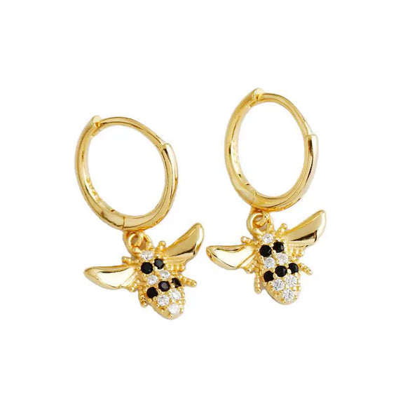 Women's 925 Sterling Silver Bee Shaped Earrings With Zirconia Inlay Animal Style Ear Buckle Jewelry Accessories