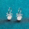 Women's 925 Sterling Silver Bow Earrings With Flawless Freshwater Pearl And Moissanite Electroplated Floral Style