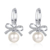 Women's 925 Sterling Silver Bow Earrings With Flawless Freshwater Pearl And Moissanite Electroplated Floral Style