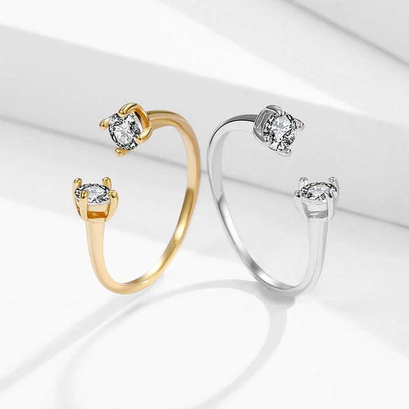 Women's Sterling Silver Bow Ring With Simulated Zircon Adjustable Open Design Geometric Light Luxury Electroplated Jewelry