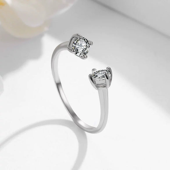 Women's Sterling Silver Bow Ring With Simulated Zircon Adjustable Open Design Geometric Light Luxury Electroplated Jewelry