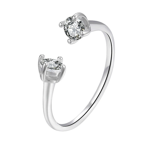 Women's Sterling Silver Bow Ring With Simulated Zircon Adjustable Open Design Geometric Light Luxury Electroplated Jewelry