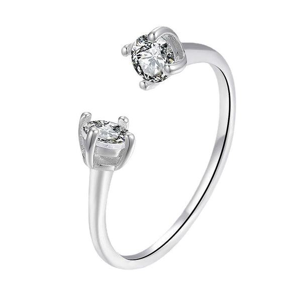 Women's Sterling Silver Bow Ring With Simulated Zircon Adjustable Open Design Geometric Light Luxury Electroplated Jewelry