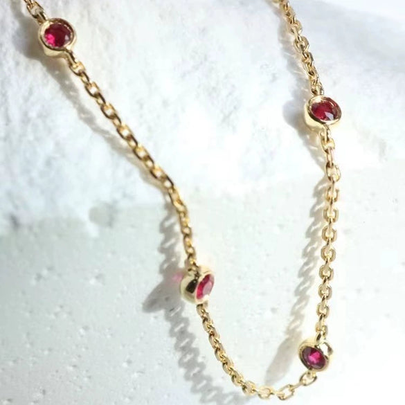 Women's 925 Sterling Silver Bracelet With Geometric Pattern 18K Gold Plated And Ruby