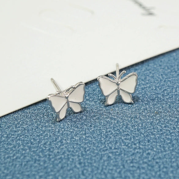 Women's 925 Sterling Silver Butterfly Stud Earrings Simple Elegant Animal Style Fashion Jewelry