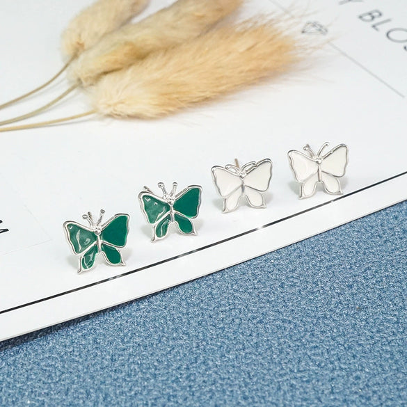 Women's 925 Sterling Silver Butterfly Stud Earrings Simple Elegant Animal Style Fashion Jewelry