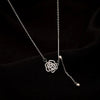 Women's Sterling Silver Camellia Flower Pendant Necklace With Cross Chain Adjustable Collarbone Length And Electroplated Floral Design