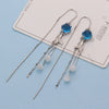 Women's Sterling Silver Cat's Eye Long Tassel Earrings Light Luxury Geometric Fishtail Ear Thread Earrings