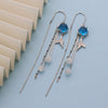 Women's Sterling Silver Cat's Eye Long Tassel Earrings Light Luxury Geometric Fishtail Ear Thread Earrings