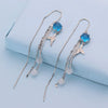 Women's Sterling Silver Cat's Eye Long Tassel Earrings Light Luxury Geometric Fishtail Ear Thread Earrings
