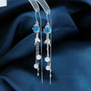 Women's Sterling Silver Cat's Eye Long Tassel Earrings Light Luxury Geometric Fishtail Ear Thread Earrings