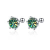 Women's 925 Sterling Silver Classic Round Moissanite Claw Screw Earrings Plated Pt950 Gold