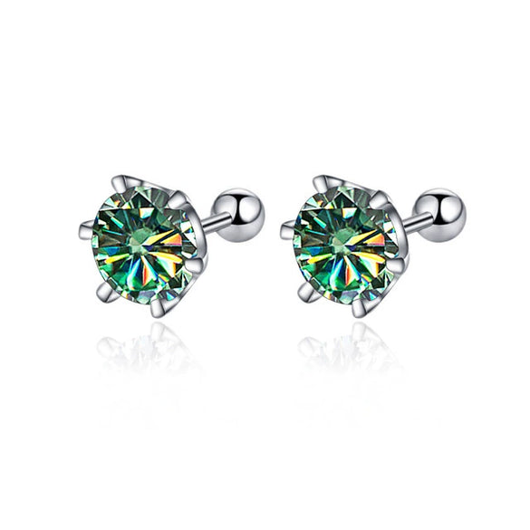 Women's 925 Sterling Silver Classic Round Moissanite Claw Screw Earrings Plated Pt950 Gold