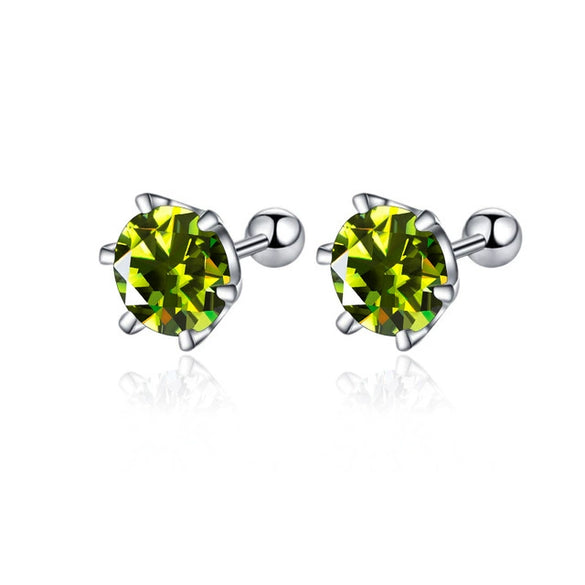 Women's 925 Sterling Silver Classic Round Moissanite Claw Screw Earrings Plated Pt950 Gold