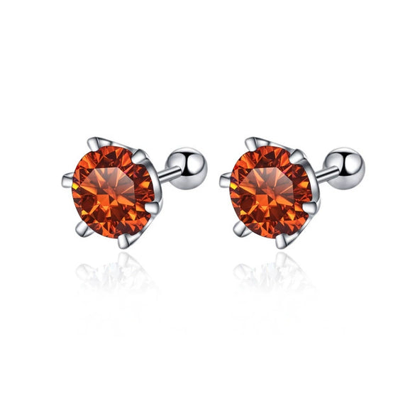 Women's 925 Sterling Silver Classic Round Moissanite Claw Screw Earrings Plated Pt950 Gold