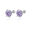 Women's 925 Sterling Silver Classic Round Moissanite Claw Screw Earrings Plated Pt950 Gold