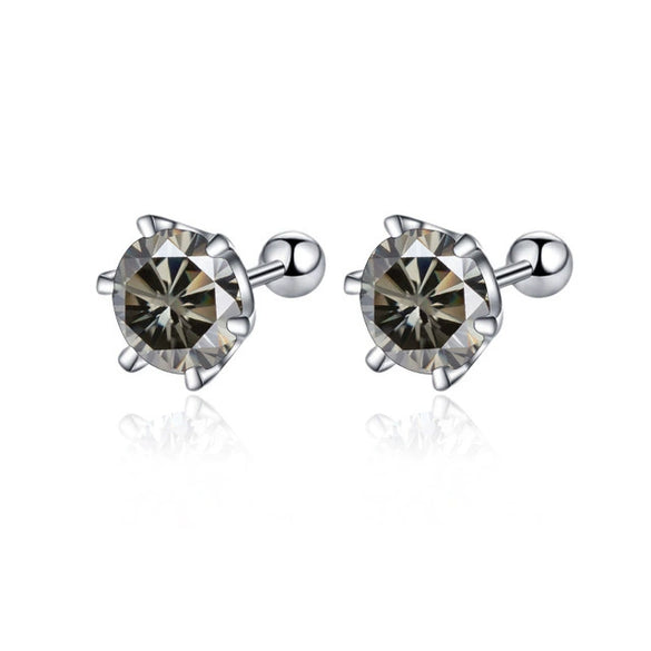 Women's 925 Sterling Silver Classic Round Moissanite Claw Screw Earrings Plated Pt950 Gold