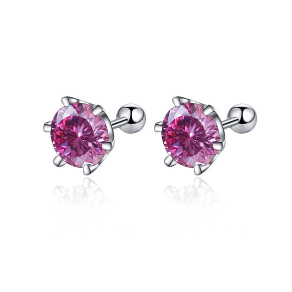 Women's 925 Sterling Silver Classic Round Moissanite Claw Screw Earrings Plated Pt950 Gold