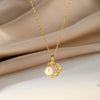 Women's Sterling Silver Crescent Moon Necklace With Synthetic Pearl And Zircon Hollow Pendant And Electroplated Cross Chain
