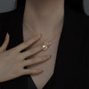 Women's Sterling Silver Crescent Moon Necklace With Synthetic Pearl And Zircon Hollow Pendant And Electroplated Cross Chain