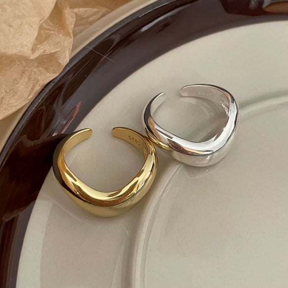 Women's 925 Sterling Silver Curved Geometric Ring