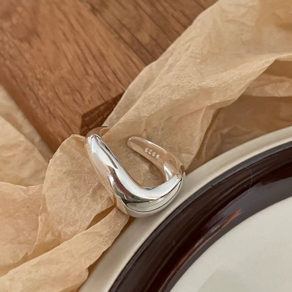 Women's 925 Sterling Silver Curved Geometric Ring
