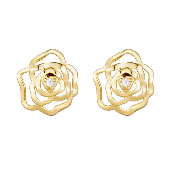 Women's Sterling Silver Cut Out Rose Earrings With Diamond Treatment And Flower Pattern In Light Luxury Style