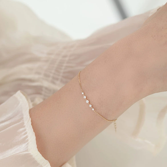 Women's 925 Sterling Silver Diamond Geometric Bracelet With 14K Gold Plating