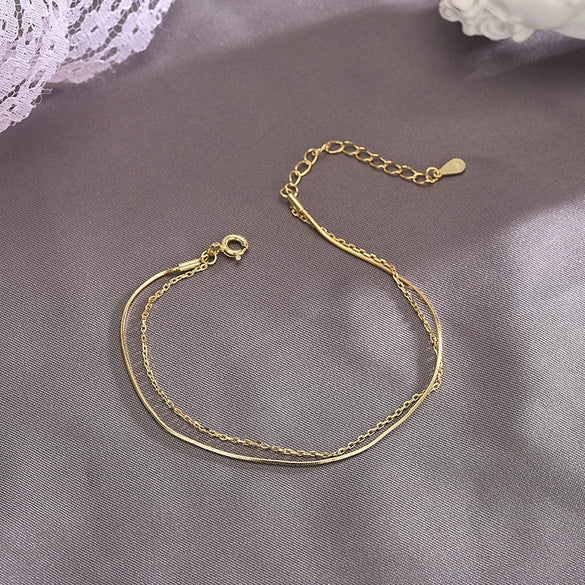 Women's Sterling Silver Doublelayer Bracelet With Geometric Design And Electroplated Finish Simple Fashion Jewelry Accessory