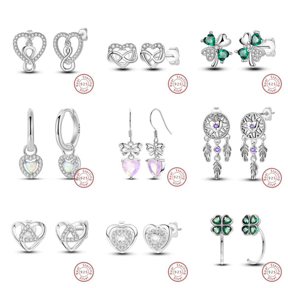 Women's 925 Sterling Silver Dream Catcher Four Leaf Clover Animal Zodiac Electroplated Earrings