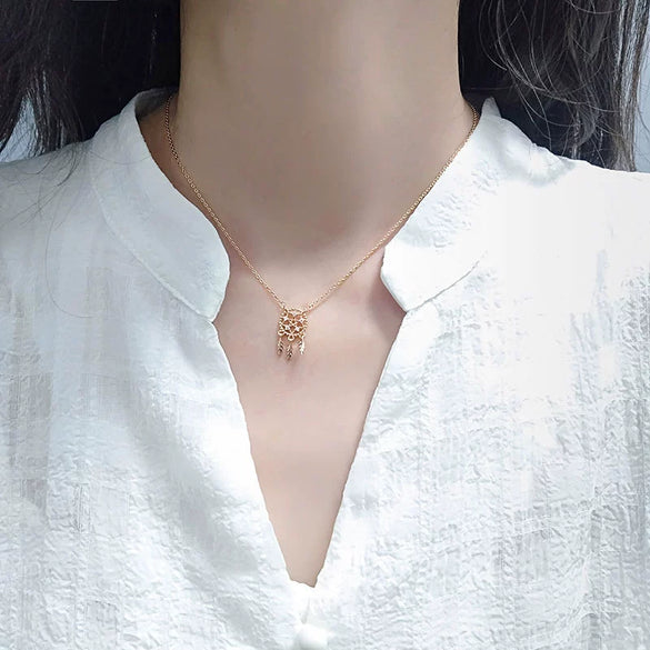 Women's 925 Sterling Silver Dream Catcher Necklace Geometric Pendant Cross Chain Electroplated Clavicle Chain Light Luxury Trendy Jewelry