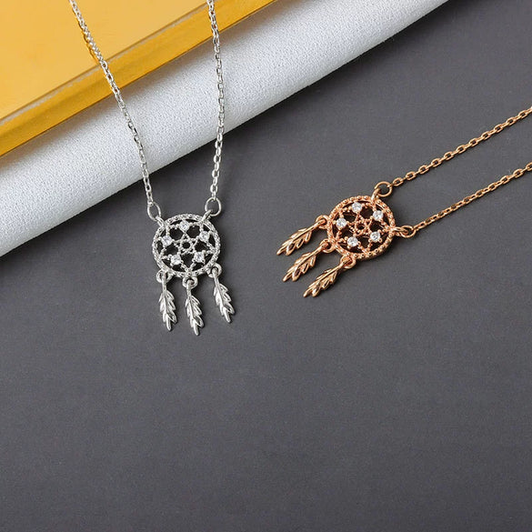 Women's 925 Sterling Silver Dream Catcher Necklace Geometric Pendant Cross Chain Electroplated Clavicle Chain Light Luxury Trendy Jewelry
