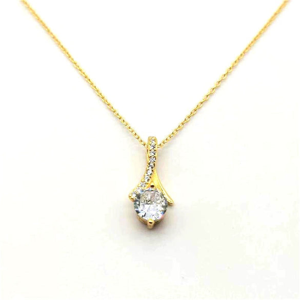 Women's Sterling Silver Drop Shape Pendant Necklace With Zircon And White Gold Plated Finish