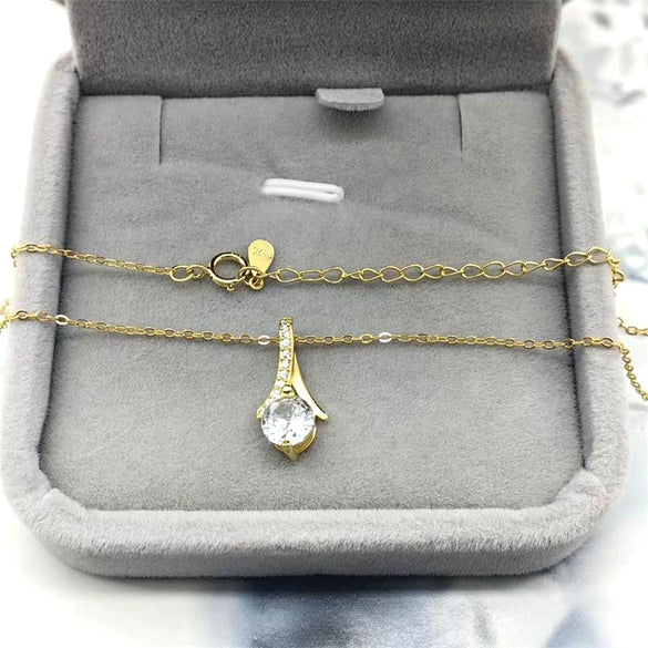 Women's Sterling Silver Drop Shape Pendant Necklace With Zircon And White Gold Plated Finish