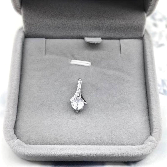 Women's Sterling Silver Drop Shape Pendant Necklace With Zircon And White Gold Plated Finish