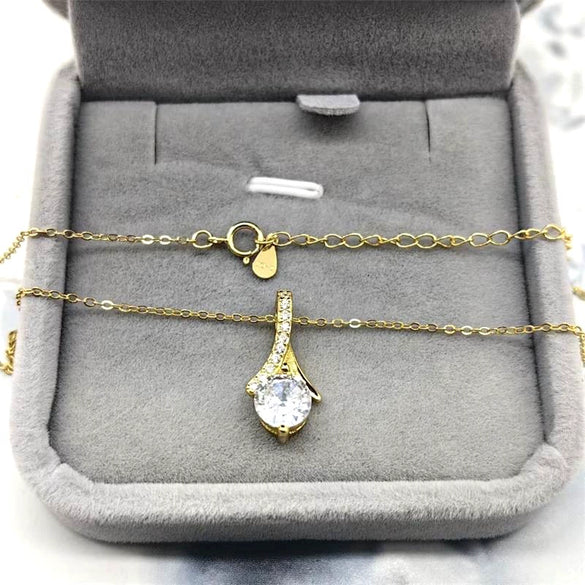 Women's Sterling Silver Drop Shape Pendant Necklace With Zircon And White Gold Plated Finish