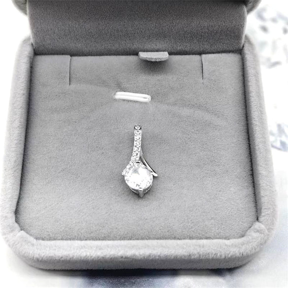 Women's Sterling Silver Drop Shape Pendant Necklace With Zircon And White Gold Plated Finish