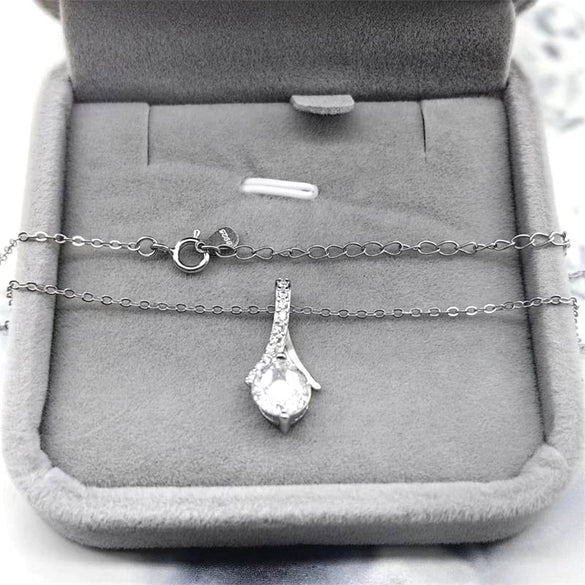 Women's Sterling Silver Drop Shape Pendant Necklace With Zircon And White Gold Plated Finish