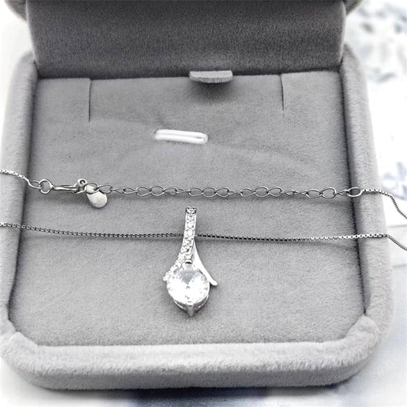 Women's Sterling Silver Drop Shape Pendant Necklace With Zircon And White Gold Plated Finish