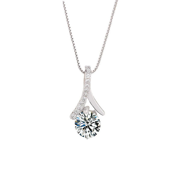 Women's Sterling Silver Drop Shape Pendant Necklace With Zircon And White Gold Plated Finish
