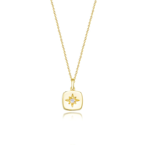 Women's Sterling Silver Eightpointed Star And Square Pendant Necklace With Diamond Design And Cross Chain Geometry Style