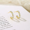 Women's 925 Sterling Silver Electroplated Cshaped Geometric Polka Dot Zircon Row Diamond Earrings